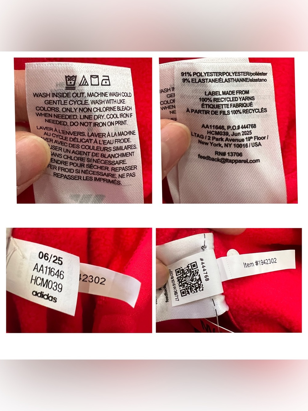 Adidas youth medium 10/12 red pullover hoodie sweatshirt new with tags - Picture 9 of 9